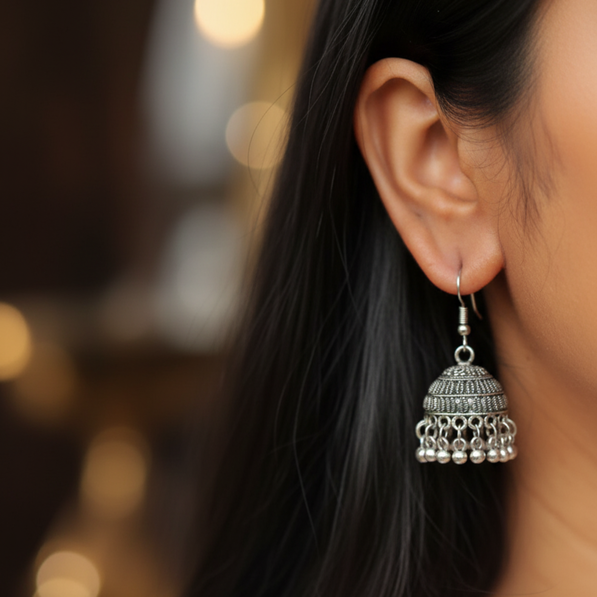 Myrithra Oxidised Silver‑Tone Jhumka Earrings for Women | Bell‑Shaped Dangle with Ghungroo Fringe - Myrithra
