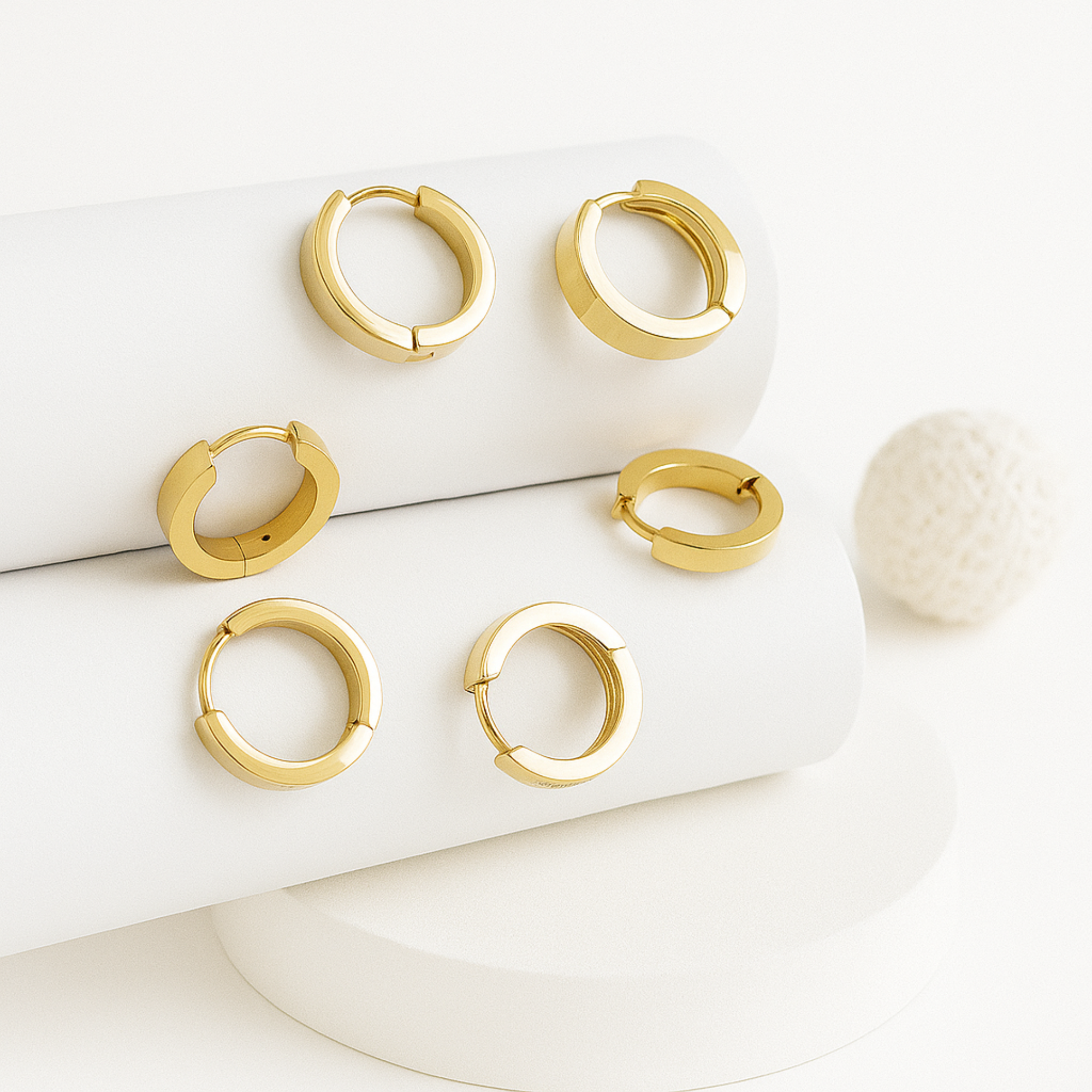 Myrithra Pack of 3 Anti‑Tarnish Huggie Hoop Earrings for Women | Gold‑Tone Everyday Set - Myrithra