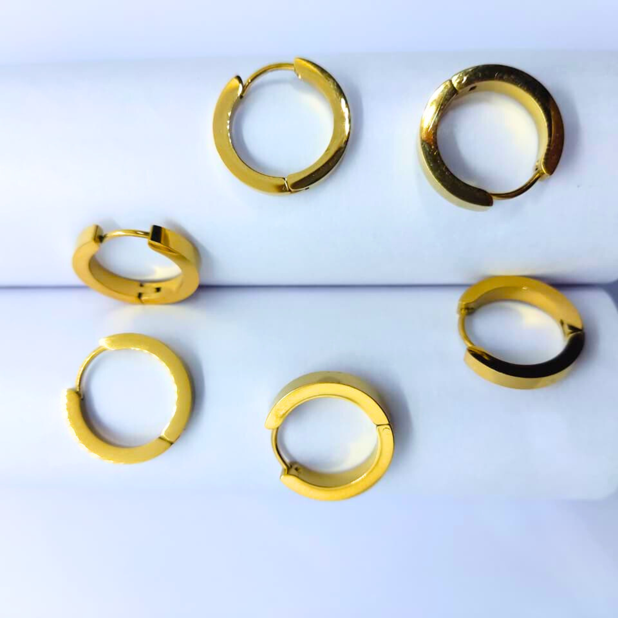 Myrithra Pack of 3 Anti‑Tarnish Huggie Hoop Earrings for Women | Gold‑Tone Everyday Set - Myrithra