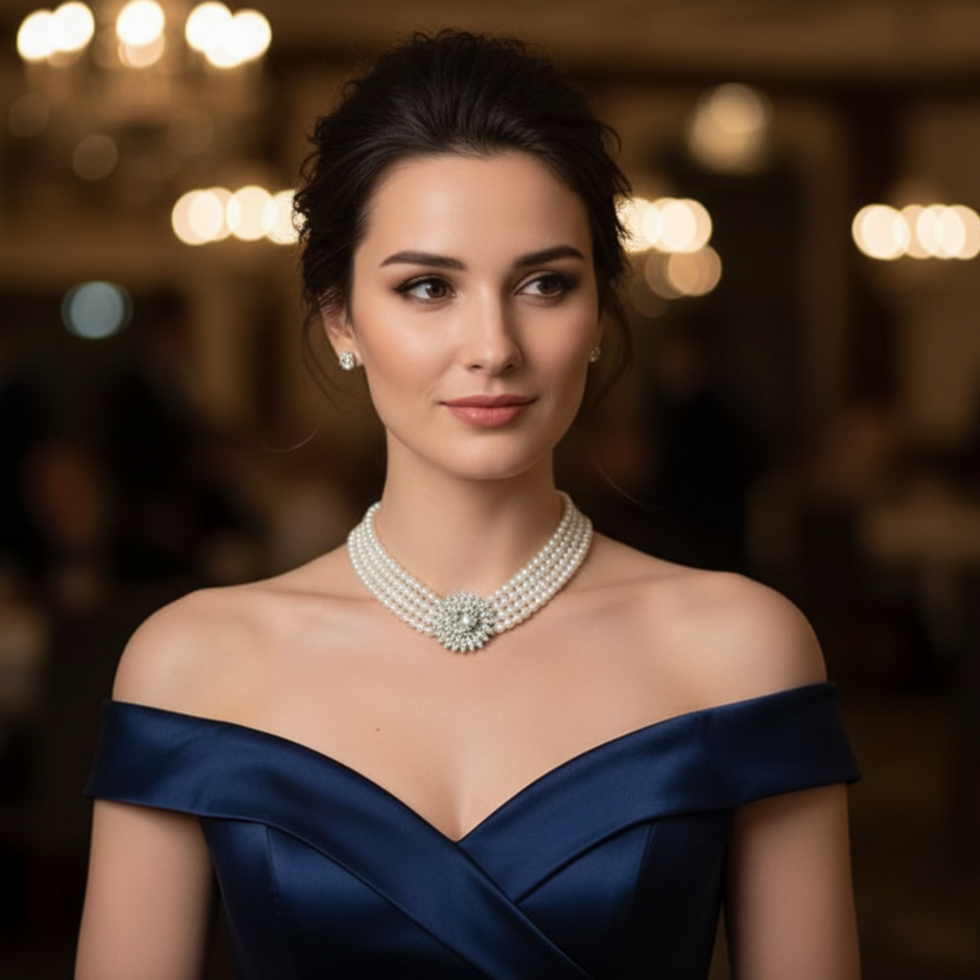Myrithra Pearl Choker Necklace for Women | Rhodium‑Finish Crystal Centerpiece - Myrithra