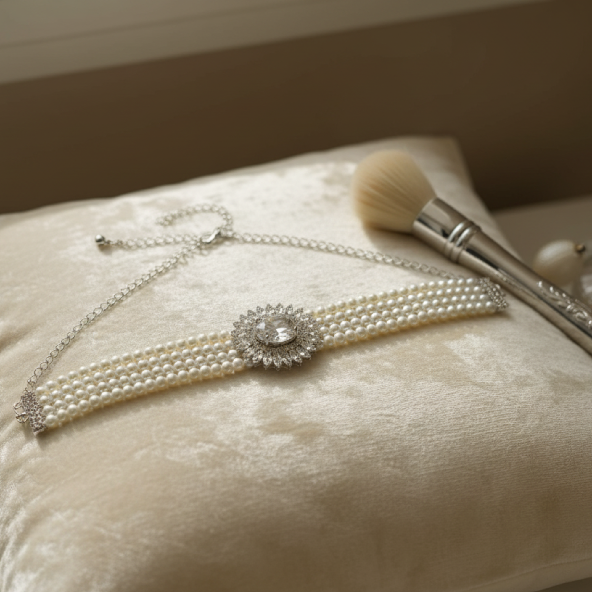 Myrithra Pearl Choker Necklace for Women | Rhodium‑Finish Crystal Centerpiece - Myrithra