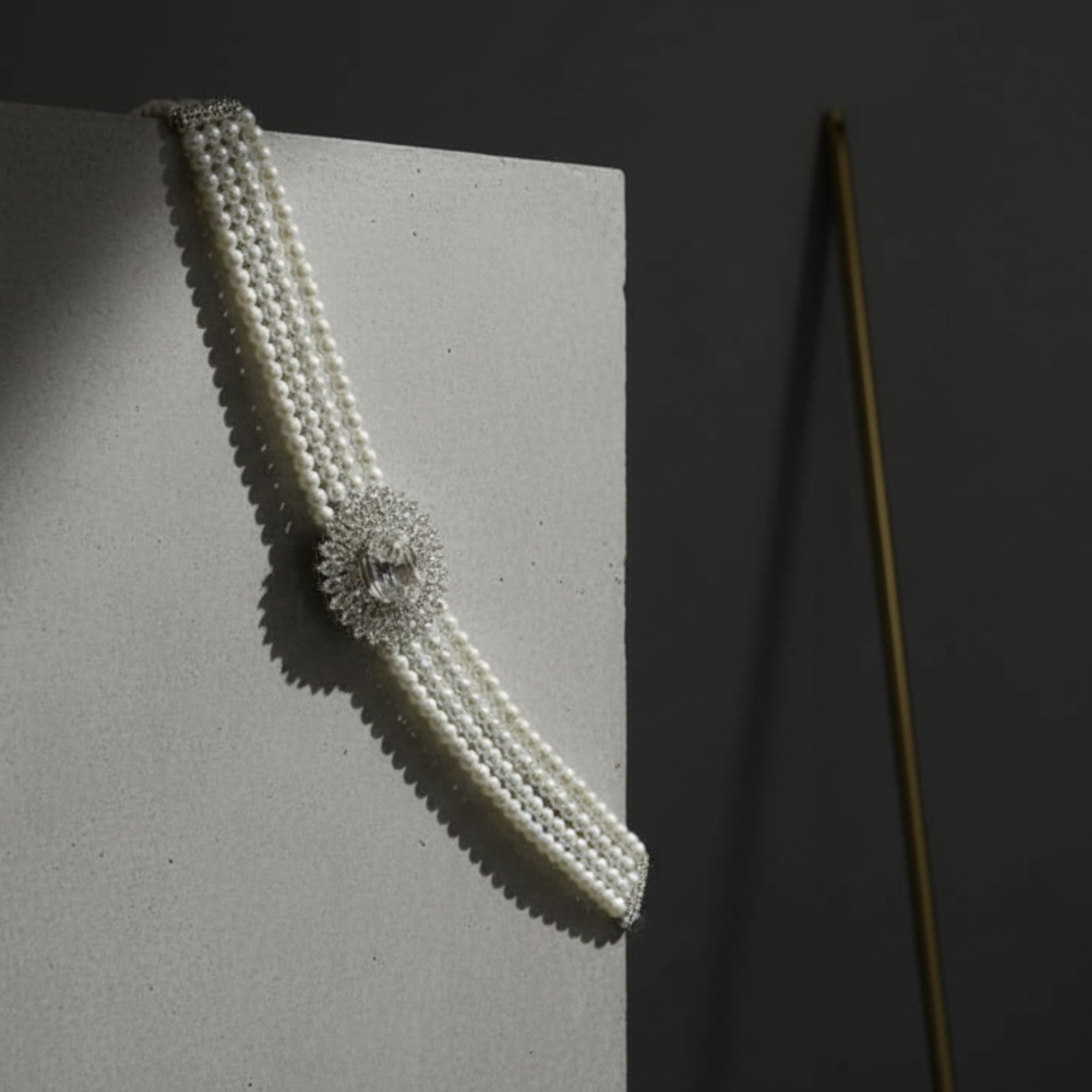 Myrithra Pearl Choker Necklace for Women | Rhodium‑Finish Crystal Centerpiece - Myrithra