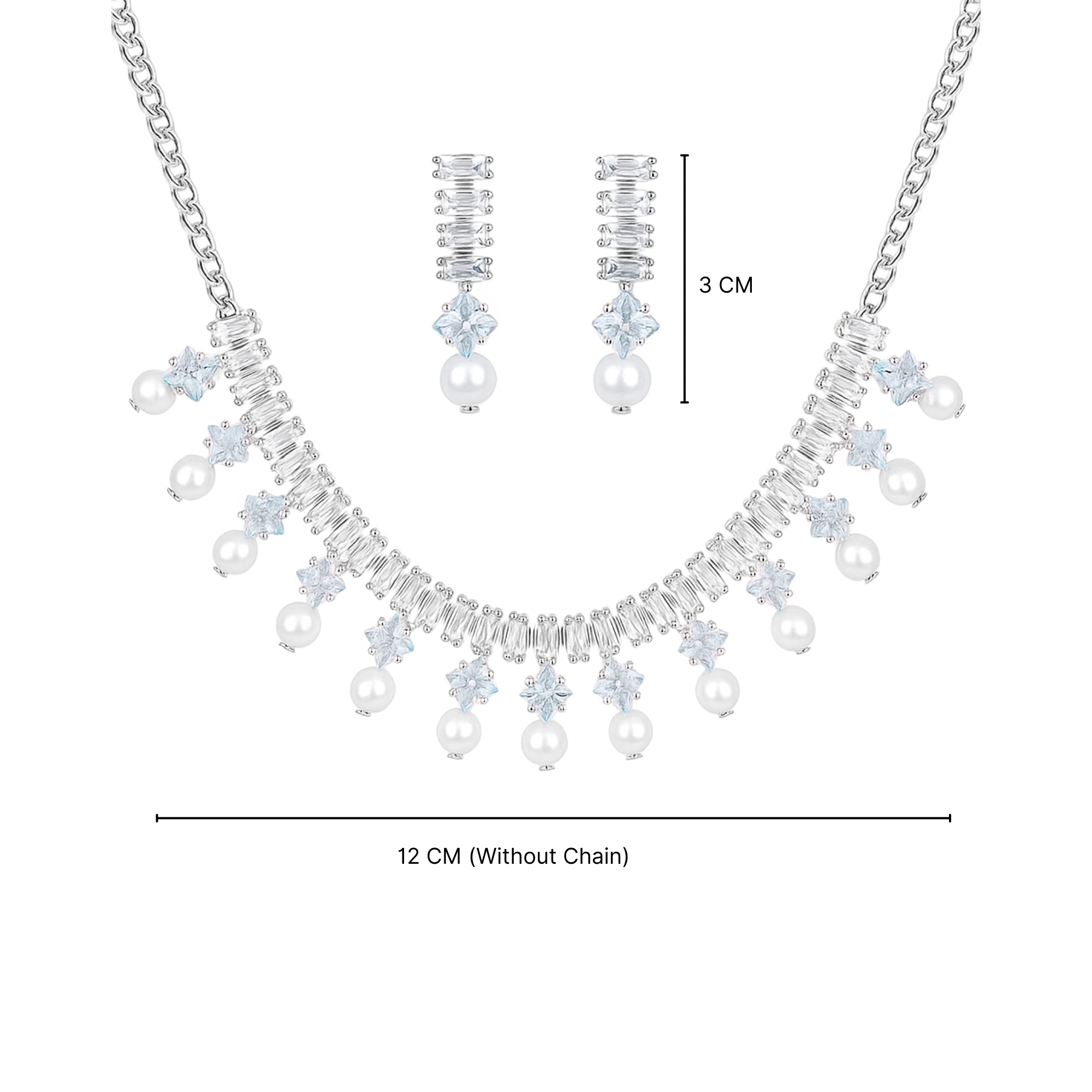 Myrithra Pearl & Crystal Necklace with Earrings Set | Rhodium‑Finish Bridal Party Jewelry - Myrithra