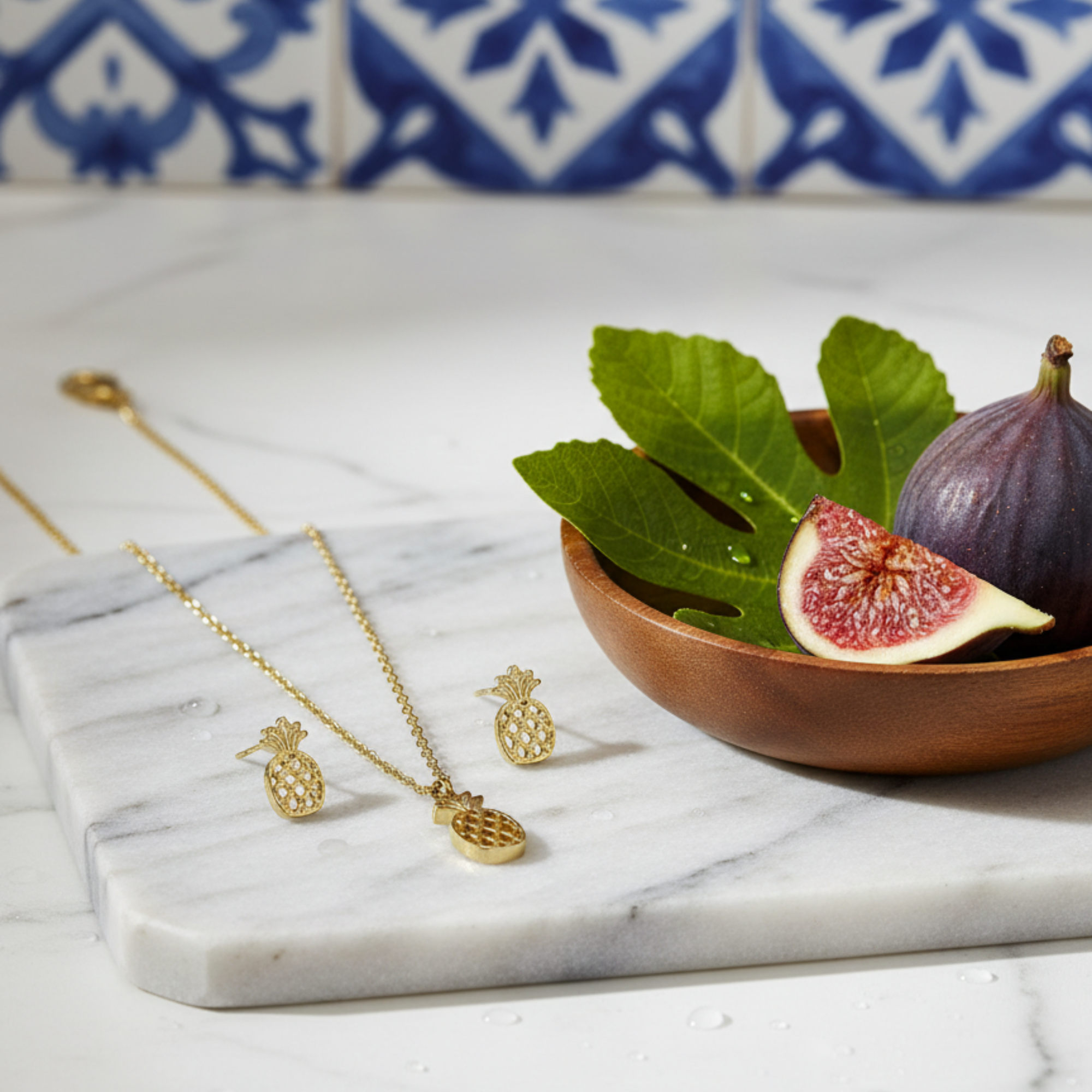 Myrithra Pineapple Pendant with Matching Earrings Set | Gold‑Tone Tropical Jewelry - Myrithra