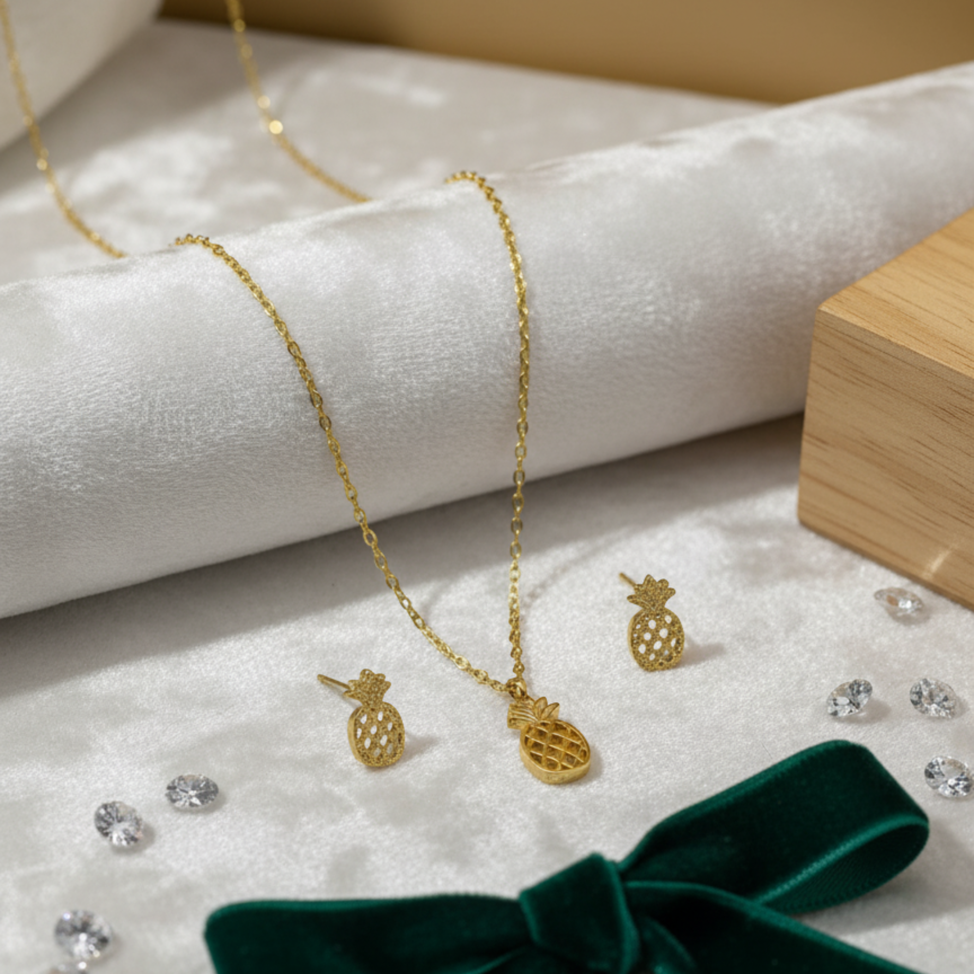Myrithra Pineapple Pendant with Matching Earrings Set | Gold‑Tone Tropical Jewelry - Myrithra