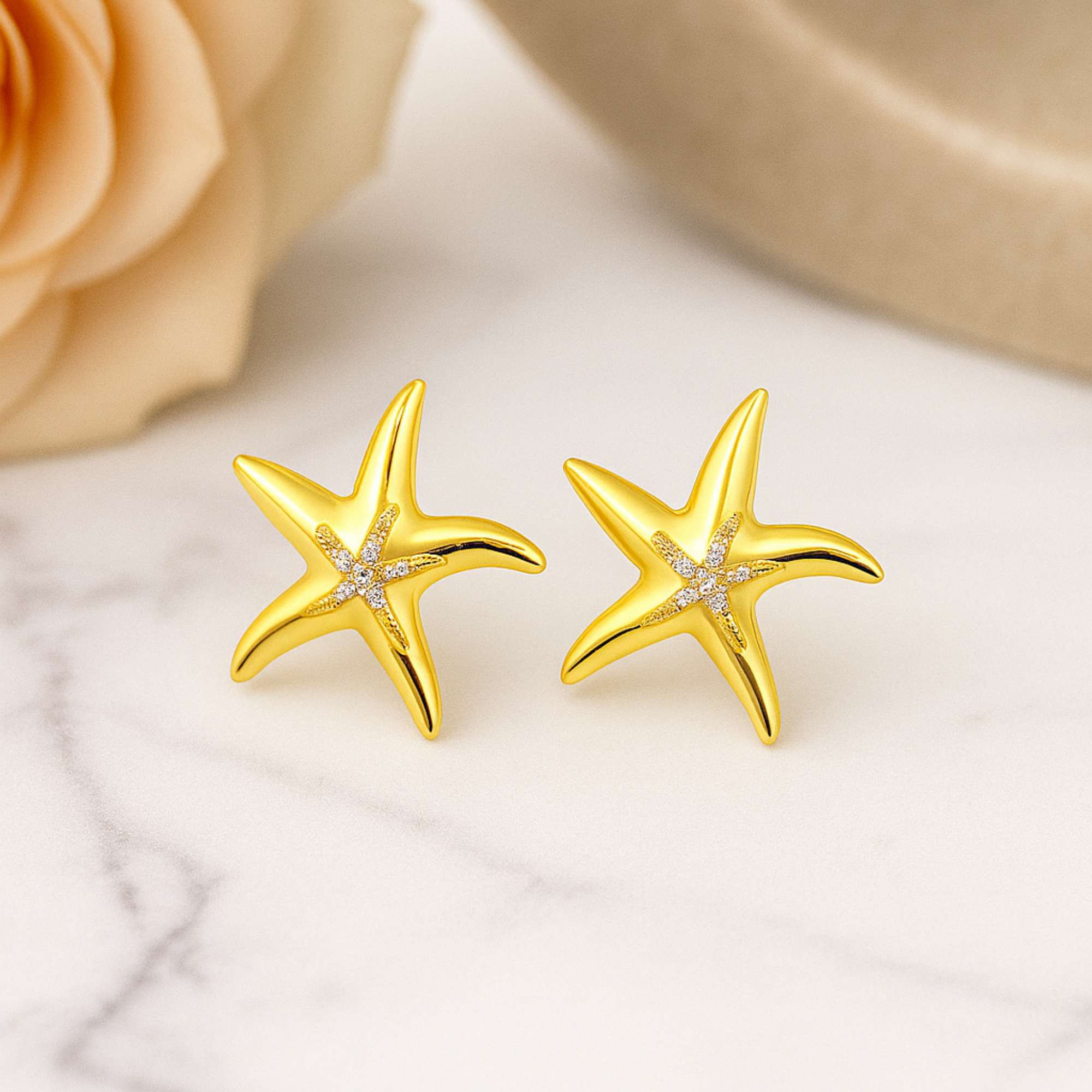 Myrithra Starfish Stud Earrings for Women | Gold‑Tone Ocean‑Inspired Minimal Studs - Myrithra