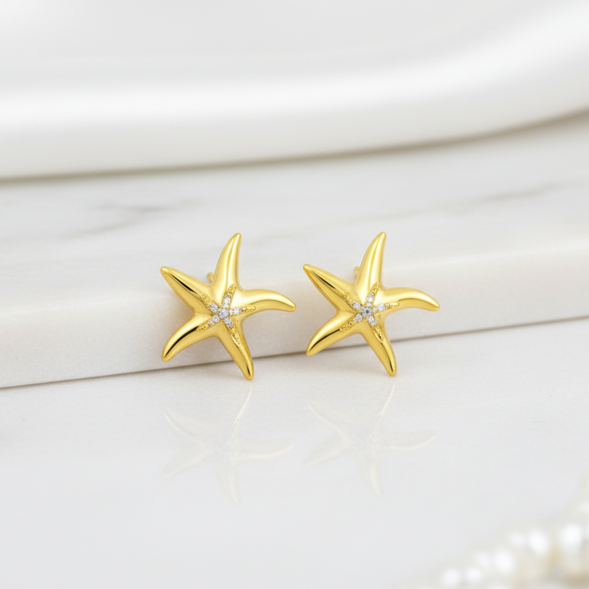 Myrithra Starfish Stud Earrings for Women | Gold‑Tone Ocean‑Inspired Minimal Studs - Myrithra